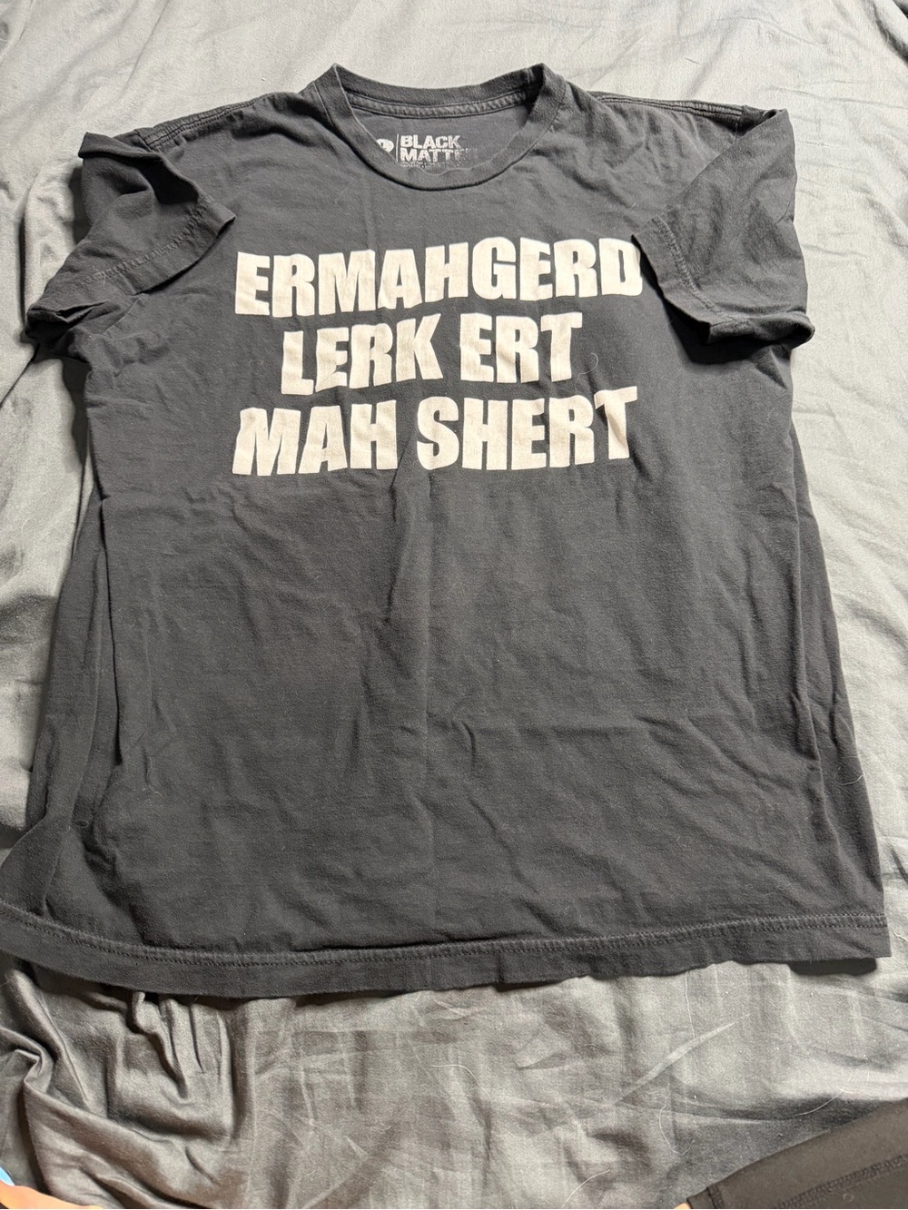 Black Matter Charcoal Short Sleeve Tee with White Graphic Text